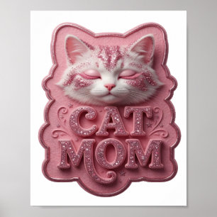 Artistic Pink CAT MOM 3D Text Art Poster