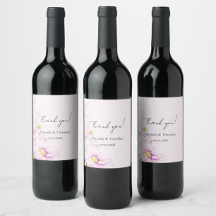 Artistic Pink Daisy Floral Boho Garden Wine Label
