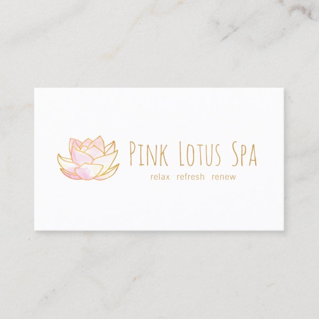 Artistic Pink Floral Watercolor Lotus Flower Business Card (Front)