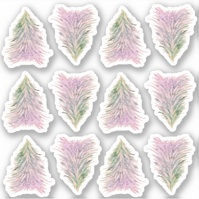 Artistic Pink Green Christmas Tree Watercolor (Front)