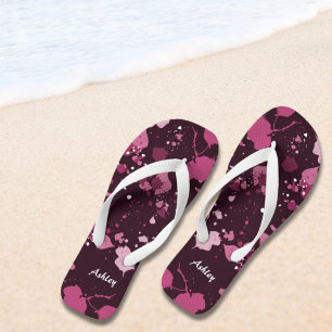 Artistic Pink Paint Splatter Name Jandals