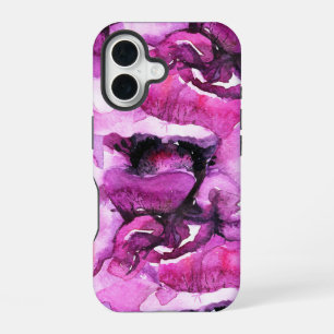 Artistic pink purple  modern watercolor flowers iPhone 16 case