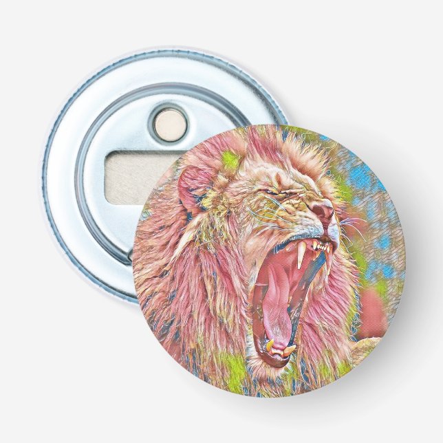 Artistic pink roaring lion bottle opener (Front)