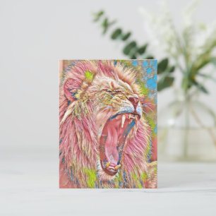 Artistic pink roaring lion postcard