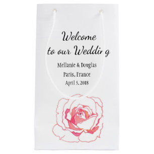 Artistic Pink Rose Calligraphy Wedding Welcome Small Gift Bag