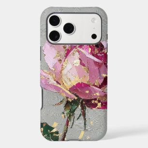 Artistic Pink Rose & Gold Leaf