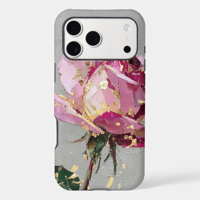 Artistic Pink Rose & Gold Leaf  (Back)