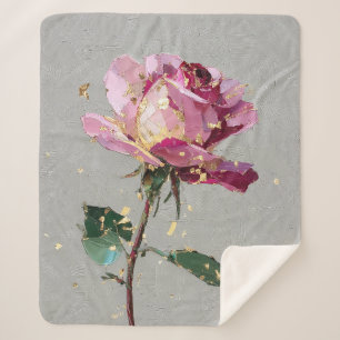 Artistic Pink Rose & Gold Leaf Sherpa Blanket