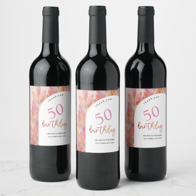 Artistic Pink Tropical Party Watercolor Wine Label (Bottles)