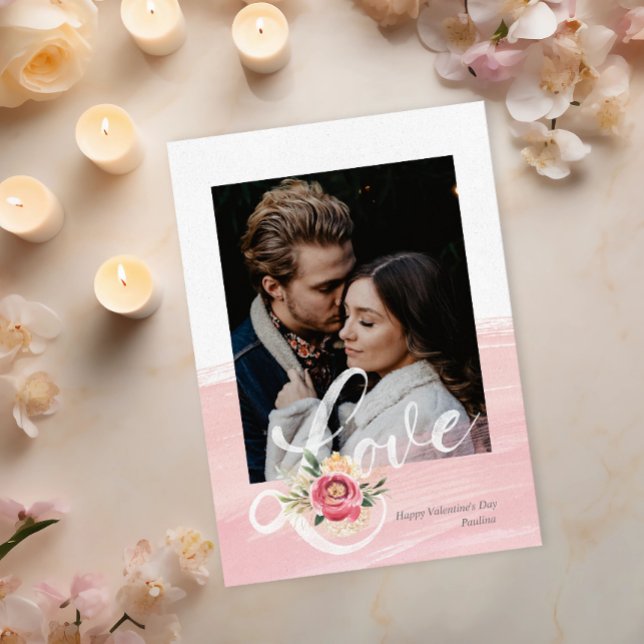 Artistic Pink Watercolor Love Photo Card  (Creator Uploaded)