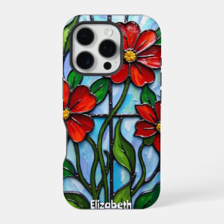 Artistic Poppies in Stained Glass iPhone 16 Pro Case