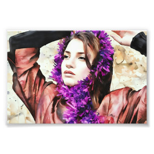 Artistic Portrait Of Woman With Purple Scarf Photo Print