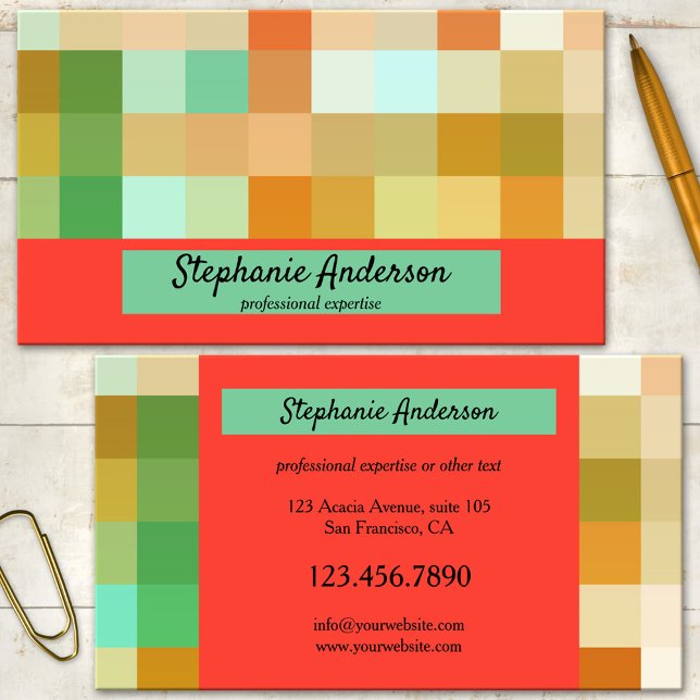 Artistic Professional Chequered Business Card (Modern eye catching business card featuring a colorful and bold checkered pattern)