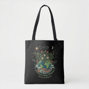 Artistic "Protect Our Planet" Vintage Floral Earth Tote Bag