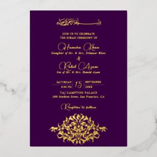 Artistic Purple Gold Floral Paisley Muslim Wedding