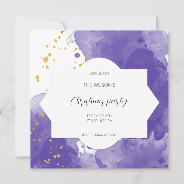 Artistic Purple Gold Watercolor Invitation (Front)