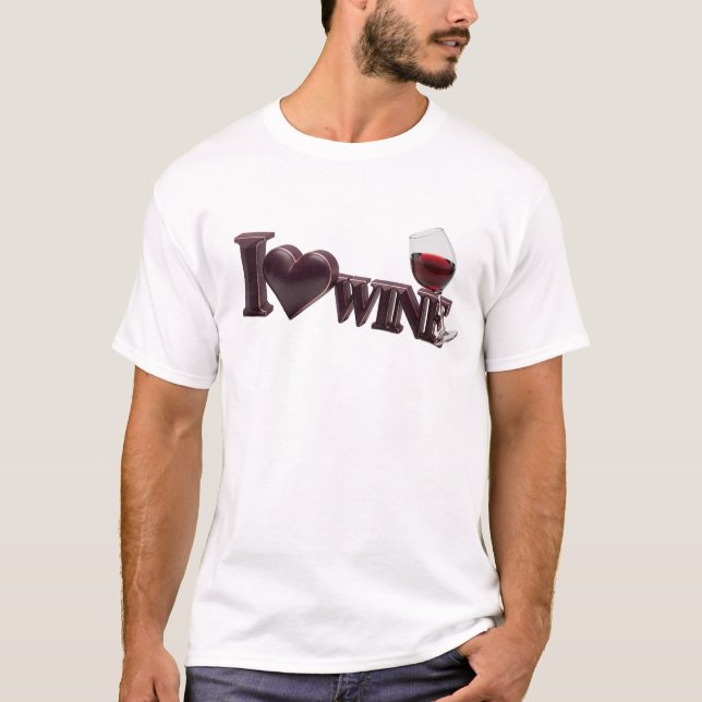 Artistic Purple I LOVE WINE Visual Design T-Shirt (Front)