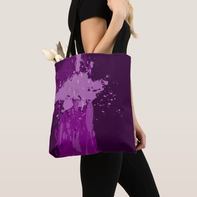 Artistic Purple Paint Splatter Party Gift Tote Bag (Close Up)