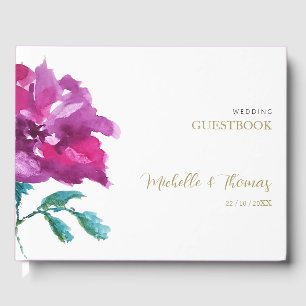 Artistic Purple Rose Watercolor Art Guest Book