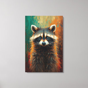 Artistic Racoon Portrait – Vibrant Oil Painting Canvas Print