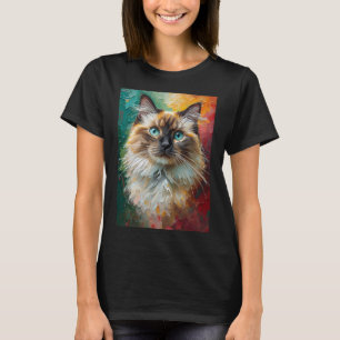 Artistic Ragdoll Cat Portrait Vibrant Oil Painting T-Shirt
