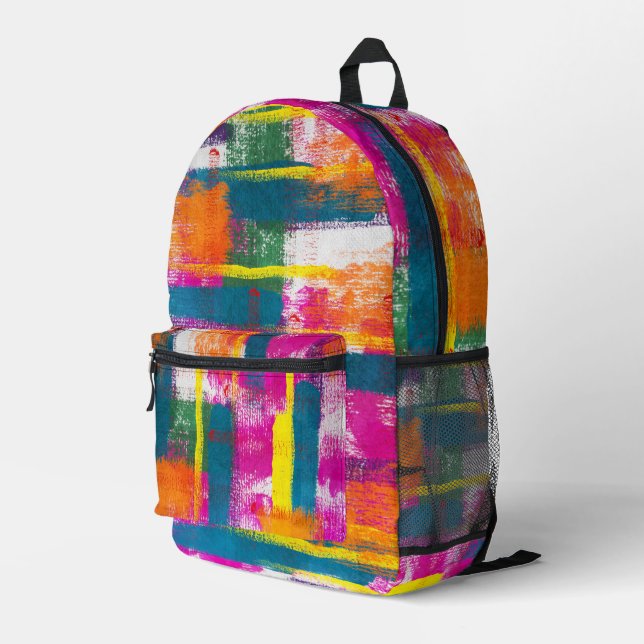 Artistic Rainbow Paint Abstract Printed Backpack (Back Corner Right)