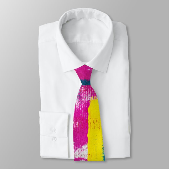 Artistic Rainbow Paint Abstract Tie (Tied)