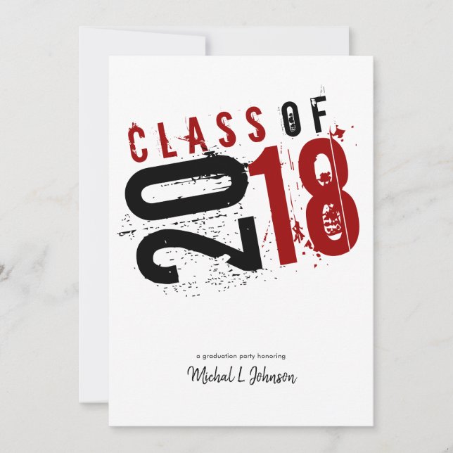 Artistic Red, Black and White Class of 2018 5x7 Invitation (Front)