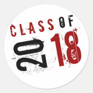 Artistic Red, Black and White Class of 2018 Classic Round Sticker