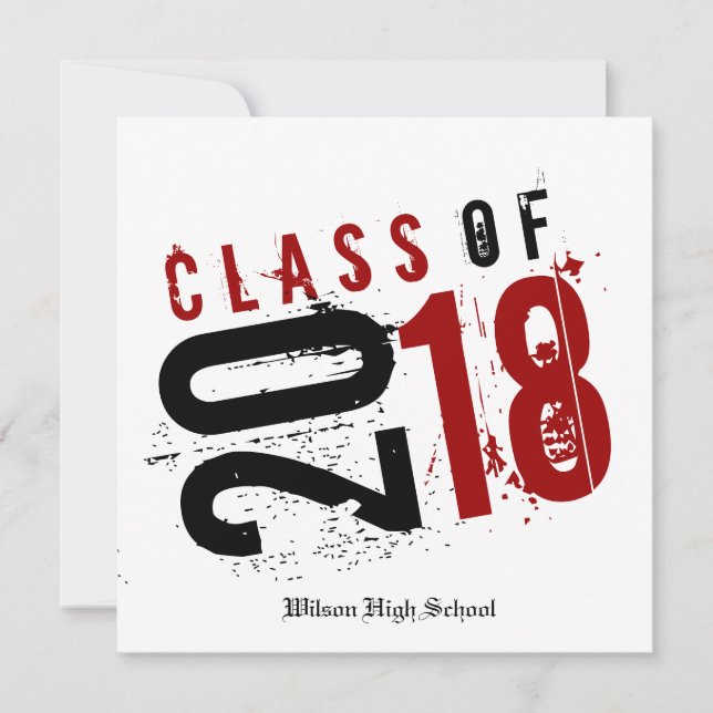 Artistic Red, Black and White Class of 2018 Invitation (Front)