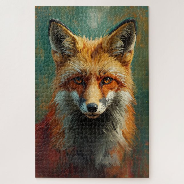 Artistic Red Fox Portrait – Vibrant Oil Painting  Jigsaw Puzzle (Vertical)