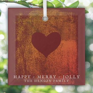 Artistic Red Heart Drawing Family Christmas Glass Tree Decoration