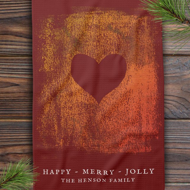 Artistic Red Heart Drawing Family Christmas Tea Towel (Creator Uploaded)