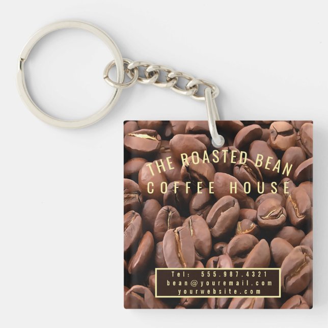 Artistic Roasted Coffee Beans Business Card Key Ring (Front)