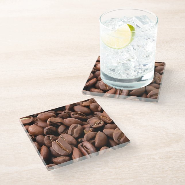 Artistic Roasted Coffee Beans Glass Coaster (Angled)