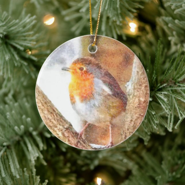 Artistic Robin Redbreast Perched  Ceramic Tree Decoration (Tree)