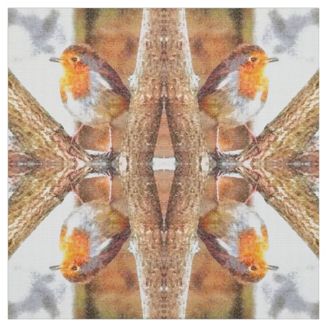 Artistic Robin Redbreast Perched  Fabric (Swatch)