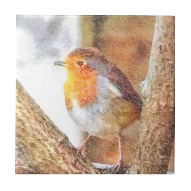Artistic Robin Redbreast Perched  Tile (Front)