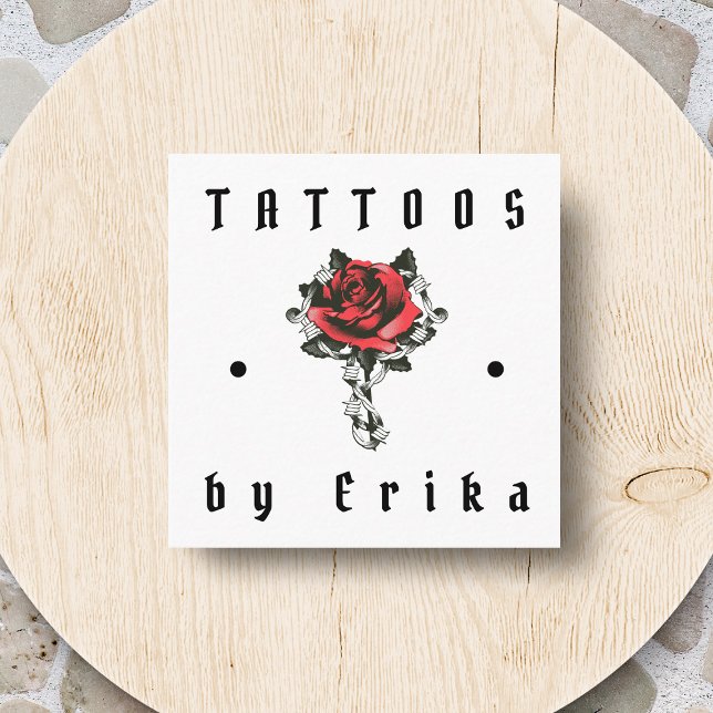 Artistic Rose Drawing Tattoo Artist Salon Dotted   Square Business Card (Creator Uploaded)