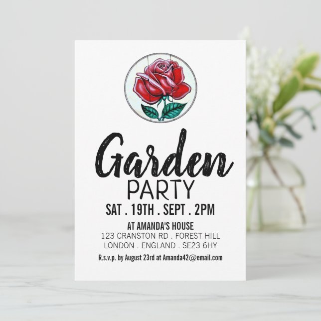 Artistic Rose, Garden Party Invitation (Standing Front)