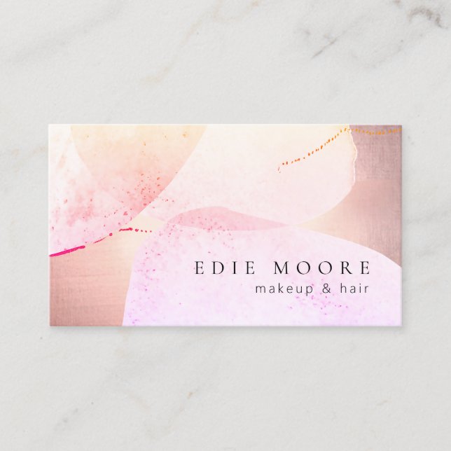 Artistic Rose Gold Pink Watercolor Beauty Salon Business Card (Front)