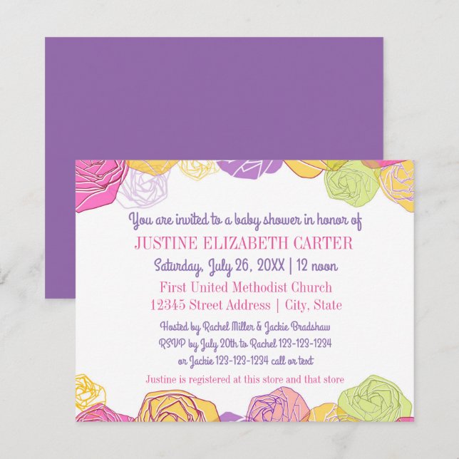 Artistic Roses - 4x5 Baby Shower Invitation (Front/Back)