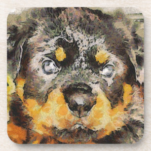 Artistic Rottweiler Puppy Portrait Coaster