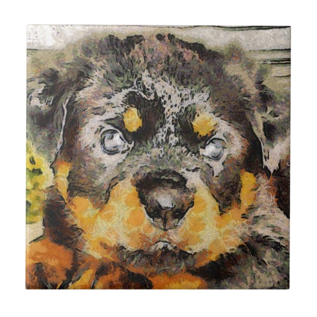 Artistic Rottweiler Puppy Portrait Tile (Front)