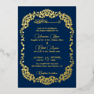 Artistic Royal Blue Gold Floral Paisley Muslim Wed