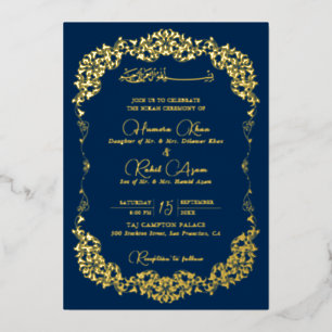 Artistic Royal Blue Gold Floral Paisley Muslim Wed