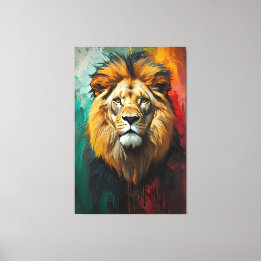 Artistic Royal Lion Portrait Vibrant Oil Painting Canvas Print