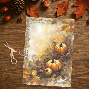 Artistic Rustic Fall Pumpkin and Autumn Leaves Tissue Paper
