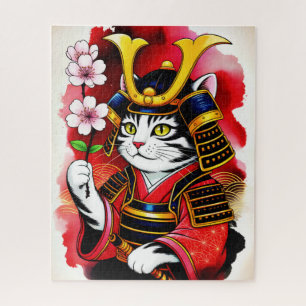 Artistic Samurai Cat Cherry For Adults & Family Jigsaw Puzzle