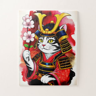 Artistic Samurai Cat Cherry For Adults & Family Jigsaw Puzzle
